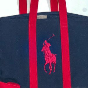 Ralph Lauren navy/red Polo Pony Canvas Tote NWT